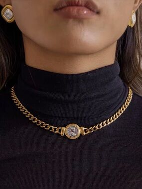 Cuban Style necklace 18K Gold Plated Coin Pendant Chain Necklace